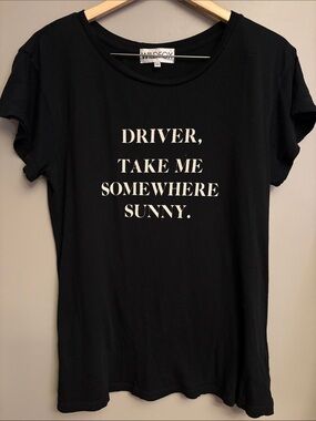 ☀️Wildfox Black Graphic Tee 'Driver, Take Me Somewhere Sunny' - sz M